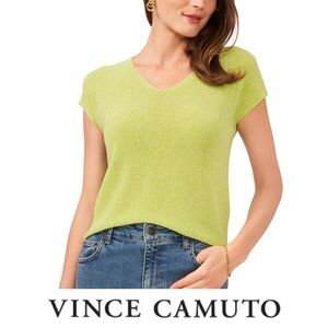 Vince Camuto - Women's V-Neck Short-Sleeve Sweater - Island Lime Size Medium